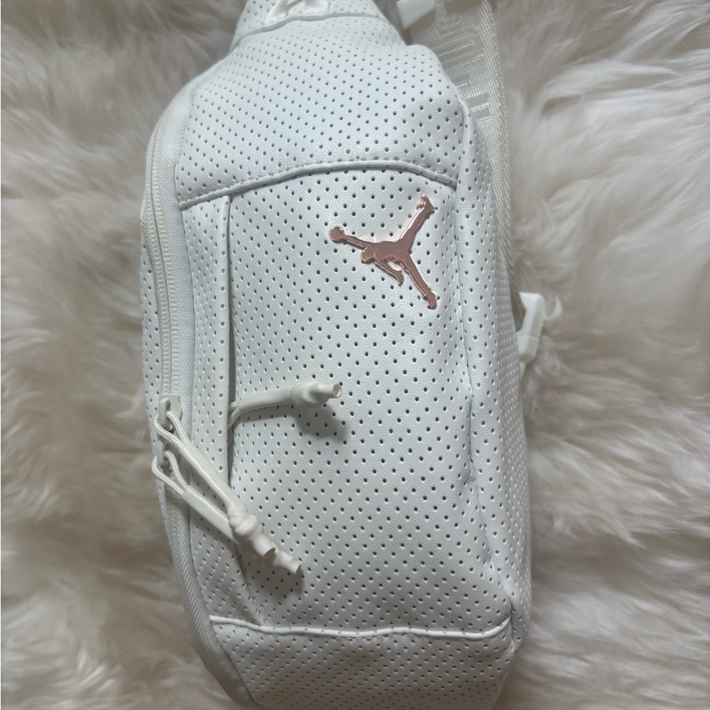Jordan White Perforated Sling Bag with Rose-Gold Jumpman - Picture 2 of 5